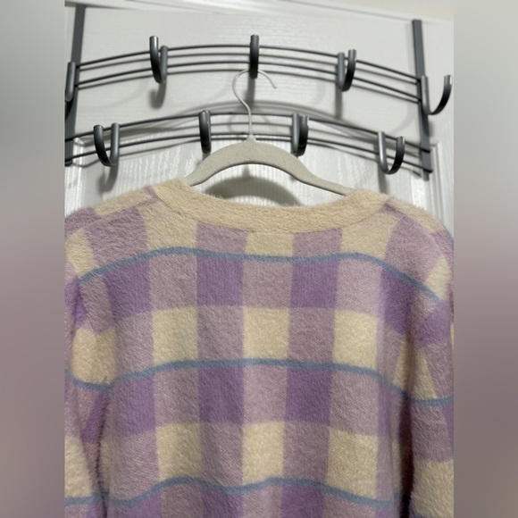 NWT Cyrus NYC Mink Button Down Cardigan plaid light academia preppy clueless L - Picture 4 of 16